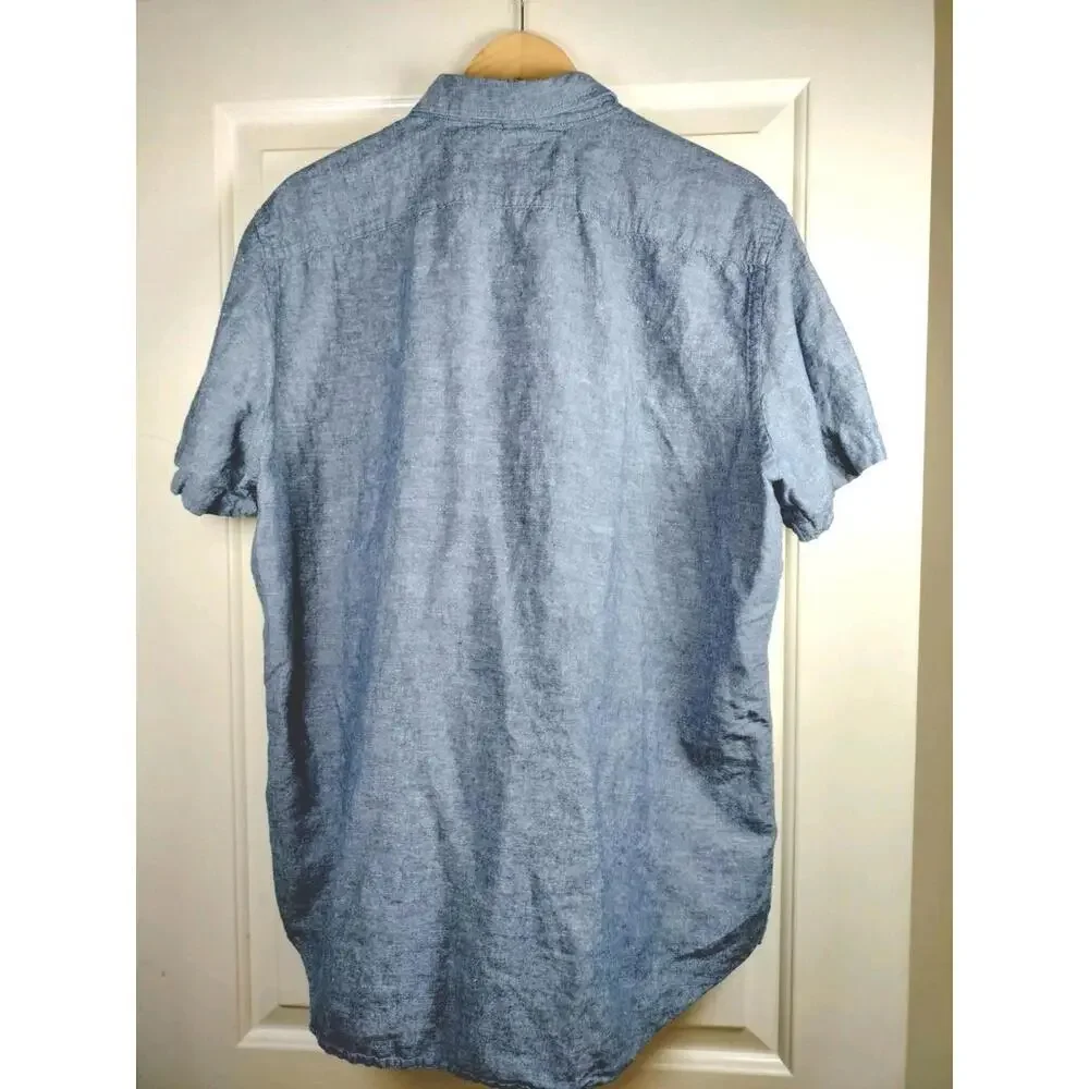 Banana Republic Men's XL Linen Cotton Shirt Slim Fit Blue Short Sleeve‎ Casual